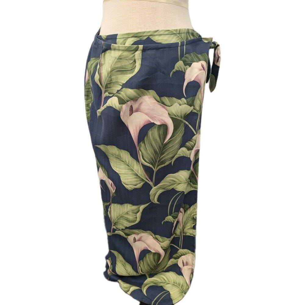 100% Silk Tommy Bahama Floral Hawaiian Top Wrap Skirt Set sz M Lily Resortwear - Picture 7 of 14